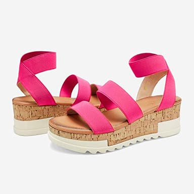 DREAM PAIRS Women's Open Toe Elastic Ankle Strap Casual Flatform Platform Wedges Sandals,Size 6,Neon/Pink,REED-1 - Image 2