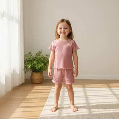 Kupretty Toddler Baby Girl Summer Clothes Ruffle Ribbed Knit Short Sleeves T-Shirt Tee Tops + Shorts Cute Outfits Set - Image 5