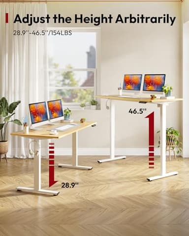 SANODESK Electric Standing Desk 55 x 28 Inches Whole-Piece Desktop Height Adjustable Stand Up Desk w/6-Button Controller Ergonomic Computer Desk for Home Office, White Frame + Natural Tabletop - Image 7
