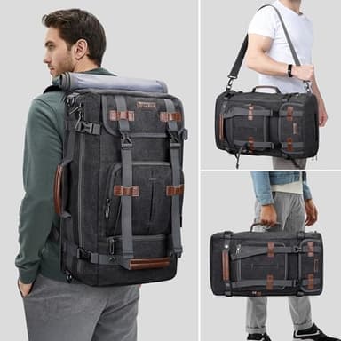 WITZMAN Canvas Backpack Vintage Travel Backpack Large Laptop Bags Convertible Shoulder Rucksack(A519-1 Black - Image 4
