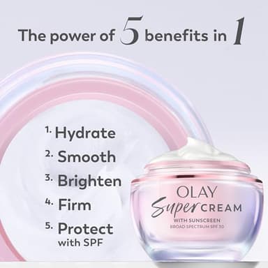 Olay Super Cream with Sunscreen SPF 30, Lightweight Face Moisturizer with Sun Protection, 5-in-1 Skin Care Benefits - Hydrating, Brightening, Firming - Niacinamide, Vitamin C, Collagen Peptide, 1.7 oz - Image 3