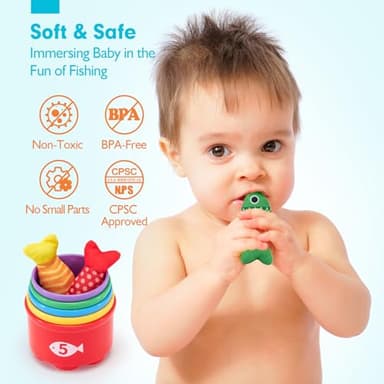 Toddler Toys Montessori Toys for 1 Year Old Boy Girl Birthday Gift -10 in 1 Cloth Fishing Game for Toddler Christmas Gifts 1-3 with Stacking Cups- Number Counting, Color Sorting, Shape Learning - Image 5