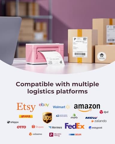 MUNBYN Bluetooth Thermal Label Printer 941B, Wireless 300DPI 4x6 Shipping Label Printer for Small Business, Compatible with Windows, Mac, iPhone, Android, PC, Ebay, Amazon, Shopify, Etsy, USPS (Pink) - Image 6