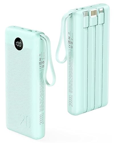 VRURC Portable Charger 20000mAh, Built-in Cables Fast Charging Power Bank, PD QC 3.0 Travel Essentials Battery Pack, 4 Output & 2 Input Phone Charger for iPhone16 15 14 13 X, Samsung, Android-Green - Image 1