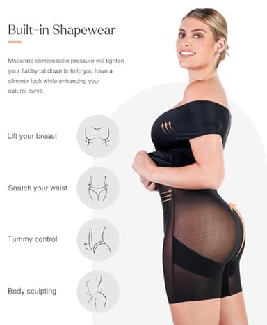 Popilush Off Shoulder Shapewear Dress Formal Cocktail Party Bodycon Midi Dresses for Women Wedding Guest Fall Evening Gown Black - Image 4