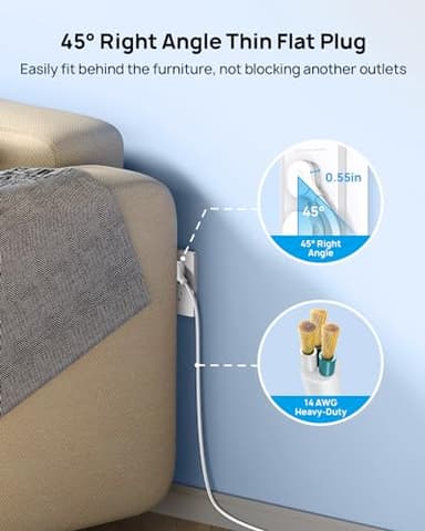 TROND Surge Protector Power Strip 10 ft, Flat Plug Long Extension Cord, 13 Wide Spaced Outlets, 4000 Joules, 32W Quick Charge 3.0 & USB C, Wall Mount, Under Desk, Heavy Duty, ETL Listed, White - Image 6