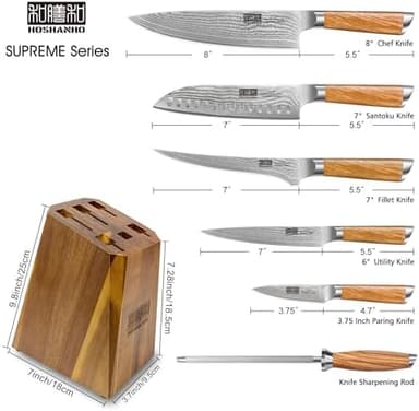 HOSHANHO Knife Set with Block 7-Piece, Professional 67-layer Damascus Super Steel Kitchen Knife Sets for Cooking, Ultra Sharp Knife Set with Sharpener - Image 4