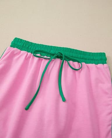 SELINK Lounge Sets for Women 2 Piece Skirt Colorblock Drop Shoulder T Shirt and Skort Set Summer Tracksuits Brown-S - Image 5