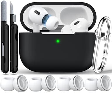RFUNGUANGO Compatible with airpods pro 2 case (2023/2022/2019), Soft Silicone Protection AirPod Pro Case Cover(USB-C/Lightning Cable) with Cleaner kit&EarTips,Black - Image 1