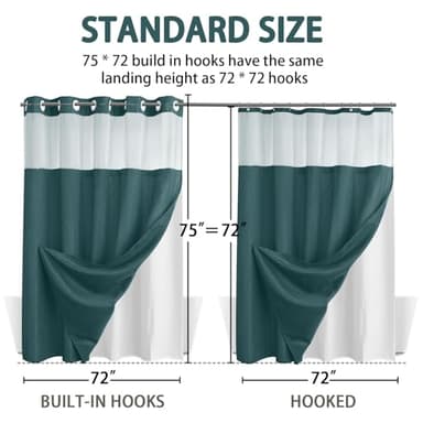 YellyHommy No Hook Shower Curtain with Snap in Liner Set Less Time Waffle Shower Curtain for Bathroom 75" L x 72" W Seaweed Green - Image 6