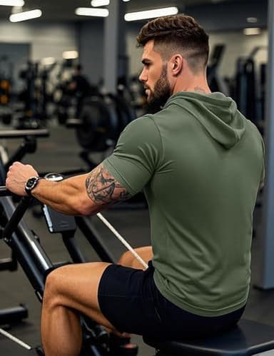 MAGCOMSEN Mens Hoodie Short Sleeve Hoodies Sweatshirt Lightweight Gym Hoodie Pullover Summer Moisture Wicking T Shirts Green,L - Image 2