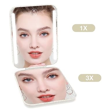 Kintion Rechargeable Pocket Mirror, Wheat Straw Material 1X/3X Magnification Portable Compact Mirror, Handheld Travel Mirror, Small Purse Mirrors for Women, Apricot - Image 4