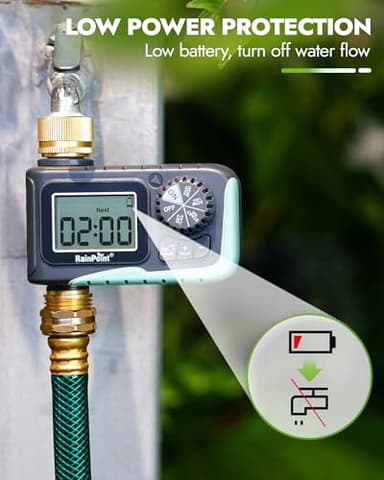 RAINPOINT Sprinkler Timer with Brass Inlet & Outlet, Programmable Hose Timer for Garden Soaker Hose, Watering Timer with Rain Delay/Manual Watering System, Digital Drip Irrigation for Yard, Lawn - Image 6