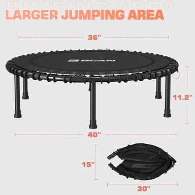BCAN 40" Adult Fitness Trampoline with Durable Bungees, Stable & Quiet Exercise Rebounder,Great Mini Trampoline for Indoor/Garden Workout - Black - Image 8