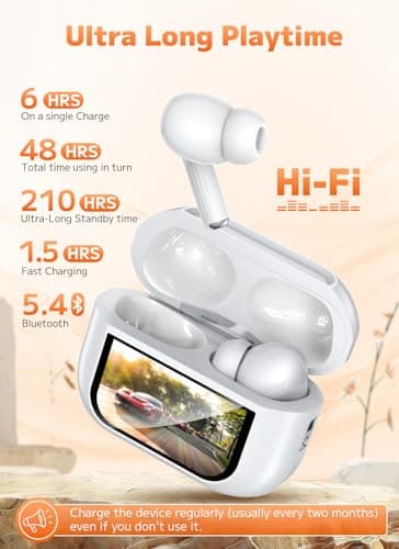 Szwdo Wireless Earbuds, Bluetooth 5.4 Ear Buds with Multifunctional Touch Screen, ANC/ENC Noise Cancelling Headphones with 48H Playtime, Bass Stereo Sound, for Laptop, Android/iOS, Pad - Image 5