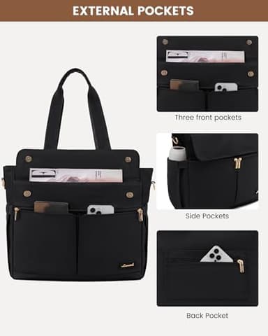 LOVEVOOK Work Bags for Women 15.6 Inch Canvas Work Tote Bags Large Capability Laptop Purse Professional Teacher Tote Bag Casual Computer Briefcase for Office Travel Nurse, Black - Image 5