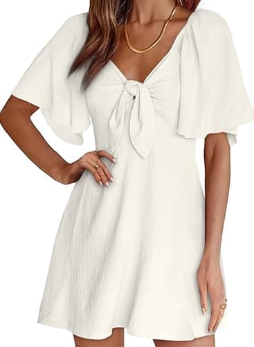 Dokotoo White Fall Dress Cocktail Dresses for Women 2025 Summer Casual Wedding Guest Slimming Italian Dress Women's Clothing Fashion Sexy V Neck Party Elegant Outfits Clothes Beach Dresses Mini - Image 1