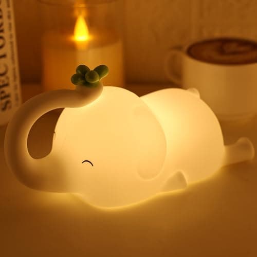 MAGOHMT Silicone Elephant Night Light for Kids - 3-Level Dimmable & Rechargeable LED Lamp, Touch Control Soft Animal Light for Nursery, Baby Room Decor - Image 1