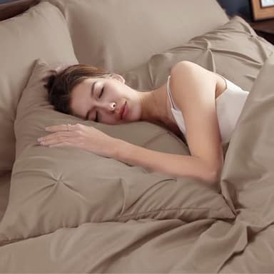 Bedsure Full Size Comforter Sets - Bedding Sets Full 7 Pieces, Pintuck Bed in a Bag Khaki Bed Set with Comforter, Sheets, Pillowcases & Shams - Image 3