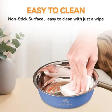 Stainless Steel Metal Dog Bowl Set of 2, Animire Nonslip Dog Water and Food Bowl, Easy to Clean, Each Holds 3.8 Cup - Image 5