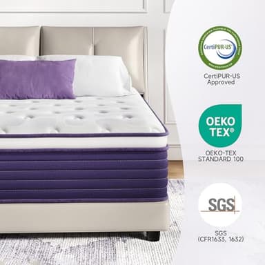 King Mattress, 12 Inch Hybrid Mattress in a Box with Handles, Lavender Gel Memory Foam Bed Pad, Pocket Springs for Motion Isolation & Edge Support, 365 Night Trial, Fiberglass-Free, CertiPUR-US - Image 7