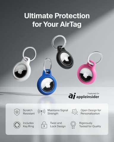Belkin Apple AirTag Secure Holder with Key Ring - Durable Scratch Resistant Case With Open Face & Raised Edges - Protective AirTag Keychain Accessory For Keys, Pets, Luggage, Backpacks & More - White - Image 2