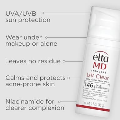 EltaMD UV Clear Face Sunscreen SPF 46, Oil Free for Face with Zinc Oxide, Dermatologist Recommended Sunscreen Lotion, For Acne-Prone Sensitive Skin, 1.7 oz Pump - Image 5