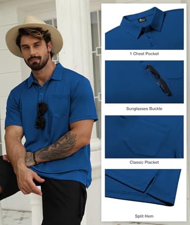SCODI 5 Pack Mens Pocket Polo Shirts Short Sleeve Multipack Golf Shirt for Men Moisture Wicking Casual Athletic Work T-Shirts Grey Khaki Green Blue Black M - Image 2