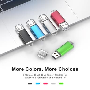 TOPESEL 5 Pack 32GB USB 2.0 Flash Drive Memory Stick Thumb Drives (5 Mixed Colors: Black Blue Green Red Silver) - Image 6