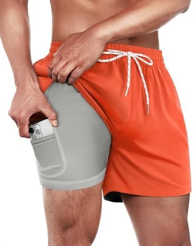 Gleeease 5inch Mens Swim Trunks: 2 in 1 with Compression Liner Pockets Drawstring Stretch Quick Dry Lined Funny Beach Pool - Image 3