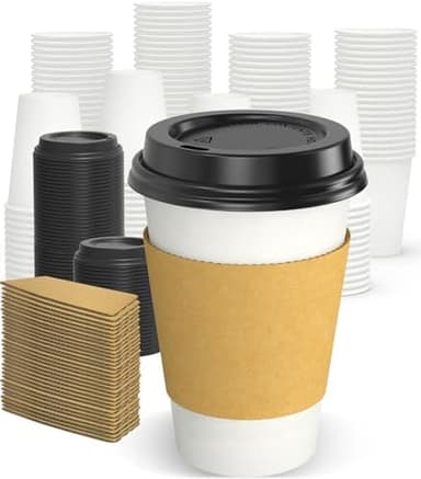 100 Pack 12 oz Disposable Coffee Cups with Lids and Sleeves, Sturdy Thick Paper & Leak-free Insulated to Go Paper Hot Coffee Cups with Sip Lids for Hot & Cold Beverage - Image 3