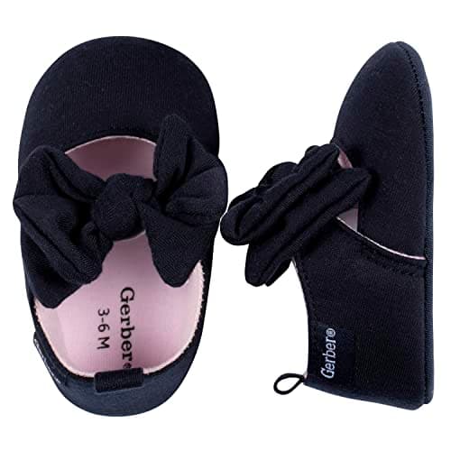 Gerber Newborn Infant Girls Ballet Crib Shoe, Black Bow, 6-9 Months - Image 1