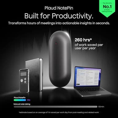 Plaud NotePin Voice Recorder, AI Voice Recorder, App Control, AI Notetaker, AI Transcribe & Summarize, Support 112 Languages, 64GB Memory, Audio Recorder for Lectures, Meetings, Cosmic Gray - Image 2