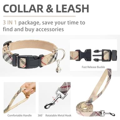 PUPTECK Adjustable Dog Harness Collar and Leash Set Step in No Pull Pet Harness for Small Medium Dogs Puppy and Cats Outdoor Walking Running, Soft Mesh Padded Reflective Vest Harnesses, Beige S - Image 4