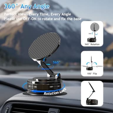 NZKEEYZI Phone Holders for Your car, Compatible with MagSafe, Ultra Vacuum Suction Cup Mount, 360° Rotation, Car Phone Holder Compatible with All Models, Carbon Fiber Coffee - Image 3