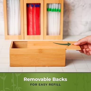 Storage Bag Organizer, Bamboo Baggie Organizer for Drawer, 4 Modular Blocks with Labels, Plastic Bag Storage Organizer, Quick Refill, Compatible with Gallon, Quart, Sandwich, Snack size bags - Image 6