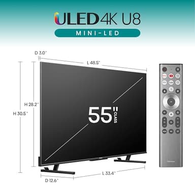 Hisense 55-Inch Class U8 Series Mini-LED ULED 4K UHD Google Smart TV (55U8N) - QLED, Dolby Vision IQ, Dolby Atmos, Full Array Local Dimming Pro, 144Hz Game Mode Pro, Alexa Compatibility - Image 2
