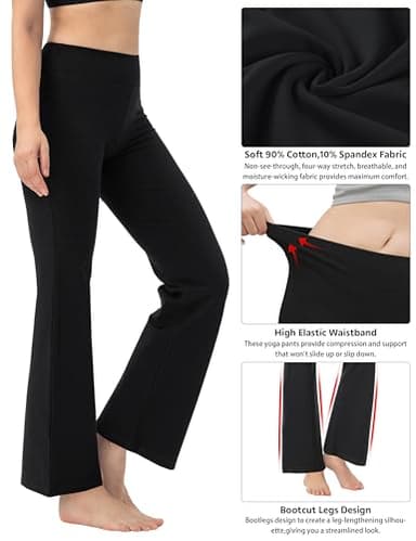 BUBBLELIME 29"/31"/33"/35" 4 Styles Women's Inner Pocket Bootcut Yoga Pants - Basic Cotton_Black M-37 Inseam - Image 5