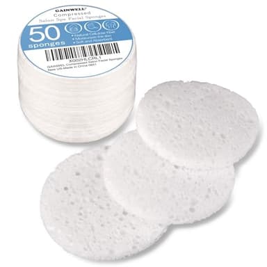 50-Count Compressed Facial Sponges, GAINWELL White Cellulose 100% Natural Cosmetic Spa Sponges for Facial Cleansing, Exfoliating Mask, Makeup Removal - Image 1