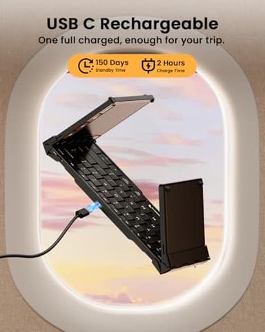 ProtoArc Foldable Keyboard with Touchpad, XK01 TP Folding Portable Keyboard, Full Size Keys, Large Trackpad Bluetooth Travel Keyboards for Laptop PC Tablet - Black - Image 8