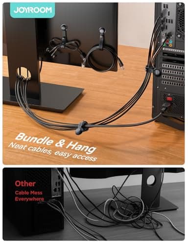 2025 Upgraded Magnetic Cable Ties with Magnets for Bundling & Cable Management– JOYROOM Reusable Silicone Cord Ties Multi-Purpose Cord Organizer Clips for Home, Office & Travel (12-Pack,Black) - Image 5