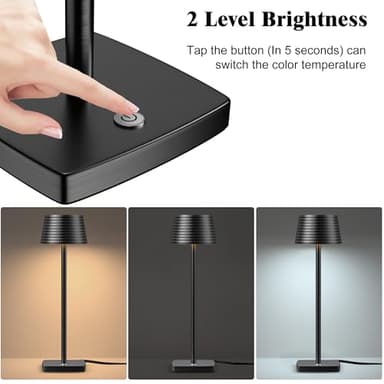 SHANGCAI Set of 2 Industrial Bedside Table Lamp - 2 Level Brightness Dimmable LED Modern Desk Lamps Nightstand Table Light for Bedroom Living Room Office Black - Image 2