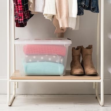 IRIS USA 19 Qt Stackable Plastic Storage Bins with Lids, 6 Pack - BPA-Free, Made in USA - See-Through Organizing Solution, Latches, Durable Nestable Containers, Secure Pull Handle - Clear - Image 6