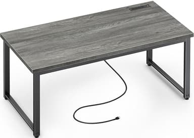 Huuger 55 x 24 inch Desk with Power Outlets & USB-C, Deeper & Thicker Desktop, Robust Metal Tubes, Computer Desk, Heavy Duty Office Desk, Work Gaming Desk for Home Office, Grey - Image 9