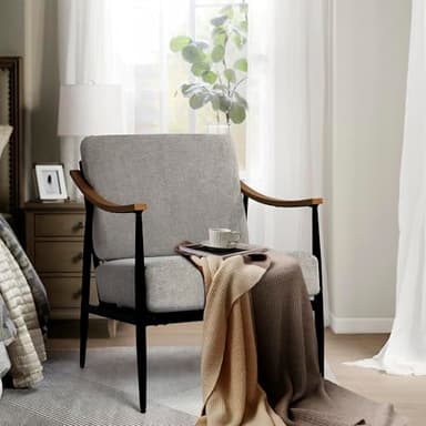 RNKSFX Modern Accent Chairs Set of 2 for Living Room Bedroom Mid Century Arm Chairs Upholstered Office Accent Chairs Comfy Waiting Room Chairs with Metal Frame, Grey - Image 8