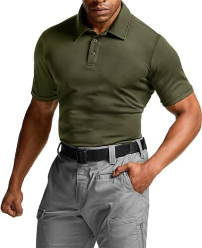 CQR Men's Polo Shirts, Tactical Short Sleeve Golf Performance Shirts, Lightweight Dry Fit UPF 50+ Pique, Frost Basic Army Green, Medium Tall - Image 1