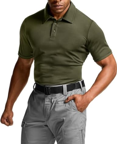 CQR Men's Polo Shirts, Tactical Short Sleeve Golf Performance Shirts, Lightweight Dry Fit UPF 50+ Pique, Frost Basic Army Green, Medium Tall - Image 1