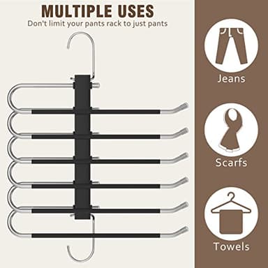 HUITEM Space Saving 6 Tier Pant Hangers, Anti-Slip, Stainless Steel, 2 Pack, Black - Image 7