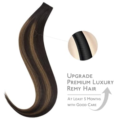 WENNALIFE Invisi Edge Tape in Hair Extensions Human Hair, 14 Inch 50g 20pcs Balayage Dark Brown Mixed Chestnut Brown Invisible Luxury Remy Hair Extensions Natural Seamless Injected Tape Ins Straight - Image 5