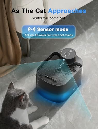 Battery Operated Cat Water Fountain, 84OZ/2.5L Wireless Pet Water Fountain for Cats Indoor, Cat Fountain with Motion Sensor, Ultra Quiet Pump, Black (Black) - Image 3